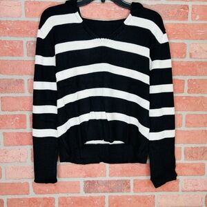 Striped Black and White cropped Women's Sweater
